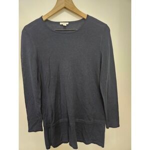 J.Jill Navy Blue 100% Merino Wool Washable Crewneck Sweater Womens Small SSW1688